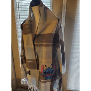 Women's Plaid Stitch Scarf & Wrap, Brown/Blue 60x22